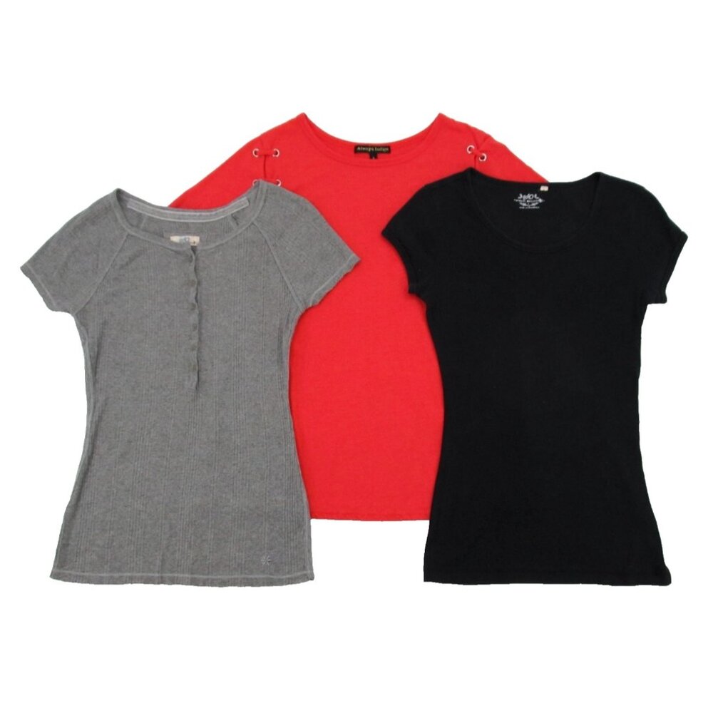 Womens T-Shirt Bundle Large Wear It Declare It Black Tee Gray Ribbed Henley Y2K